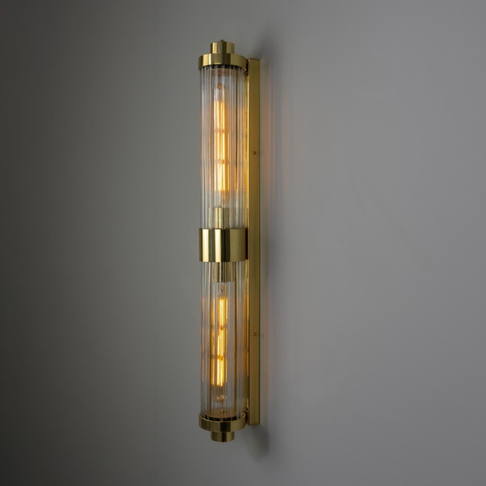 Louise double bathroom wall light brass/clear glass 88 cm IP44