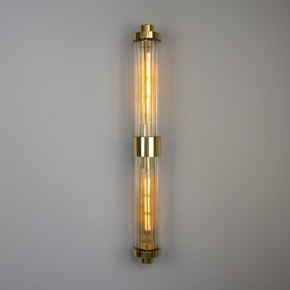 Louise double bathroom wall light brass/clear glass 88 cm IP44