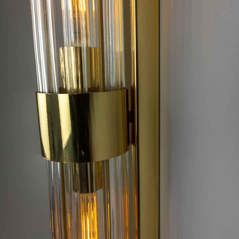 Louise double bathroom wall light brass/clear glass 88 cm IP44