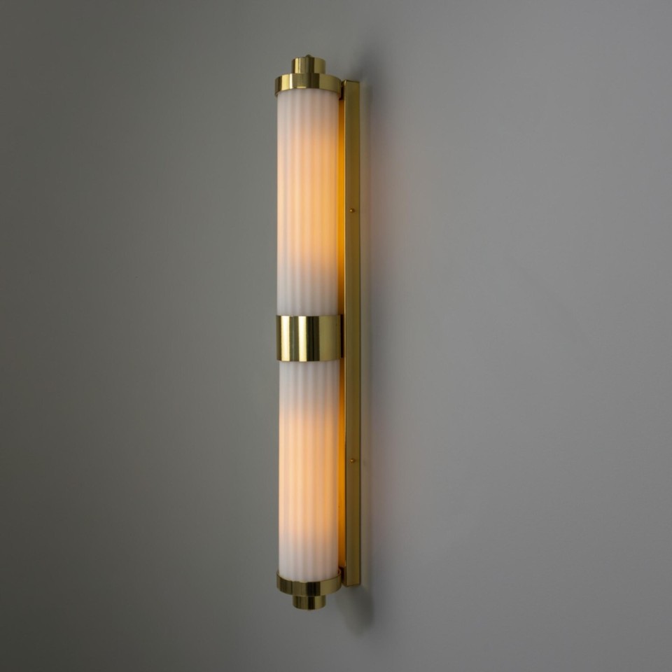 Louise double bathroom wall light brass/opal glass 88 cm IP44