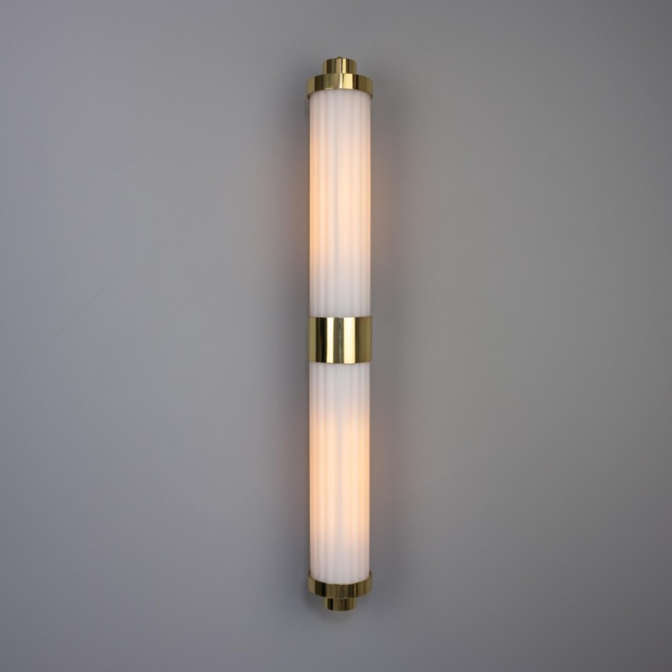 Louise double bathroom wall light brass/opal glass 88 cm IP44