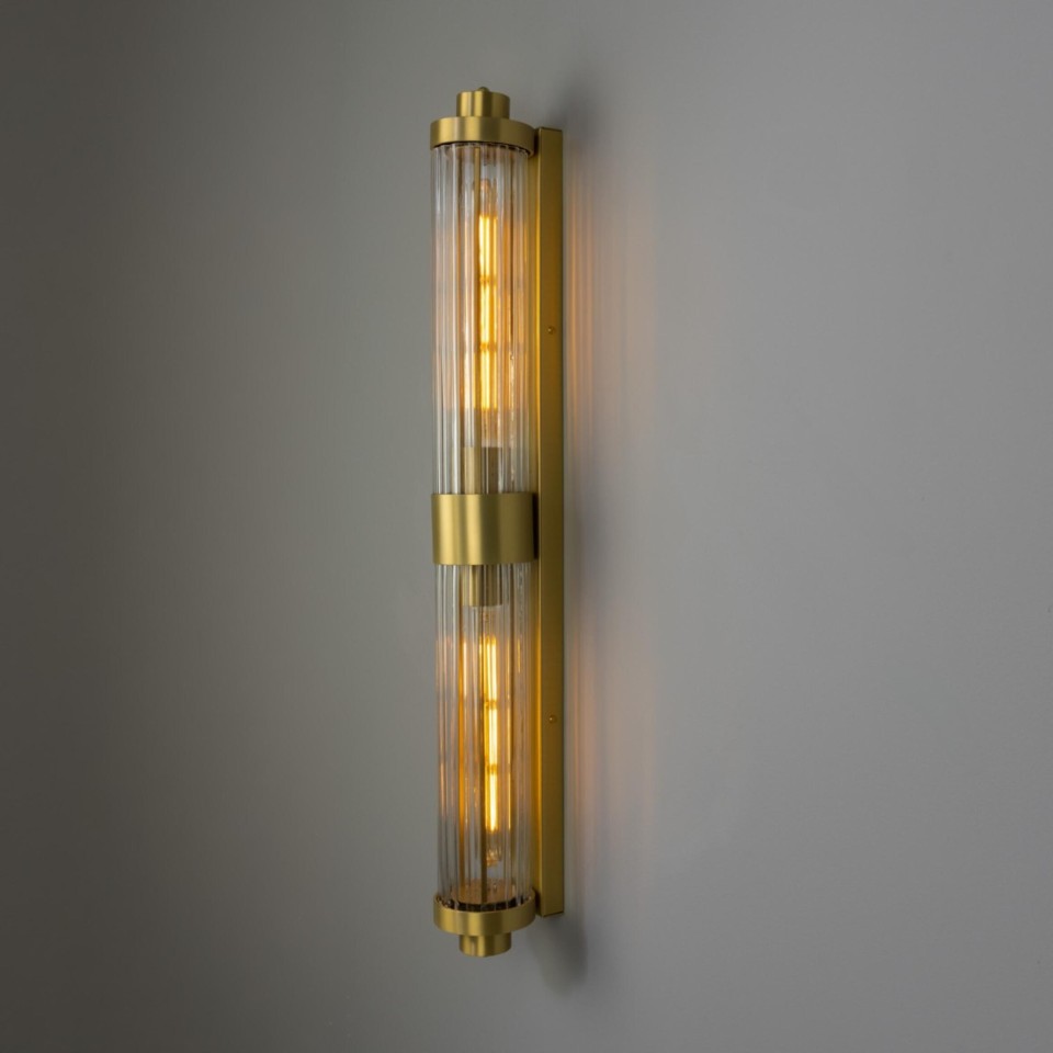 Louise double bathroom wall light brass/clear glass 88 cm IP44