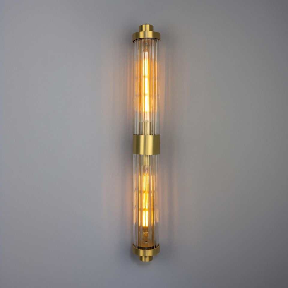 Louise double bathroom wall light brass/clear glass 88 cm IP44