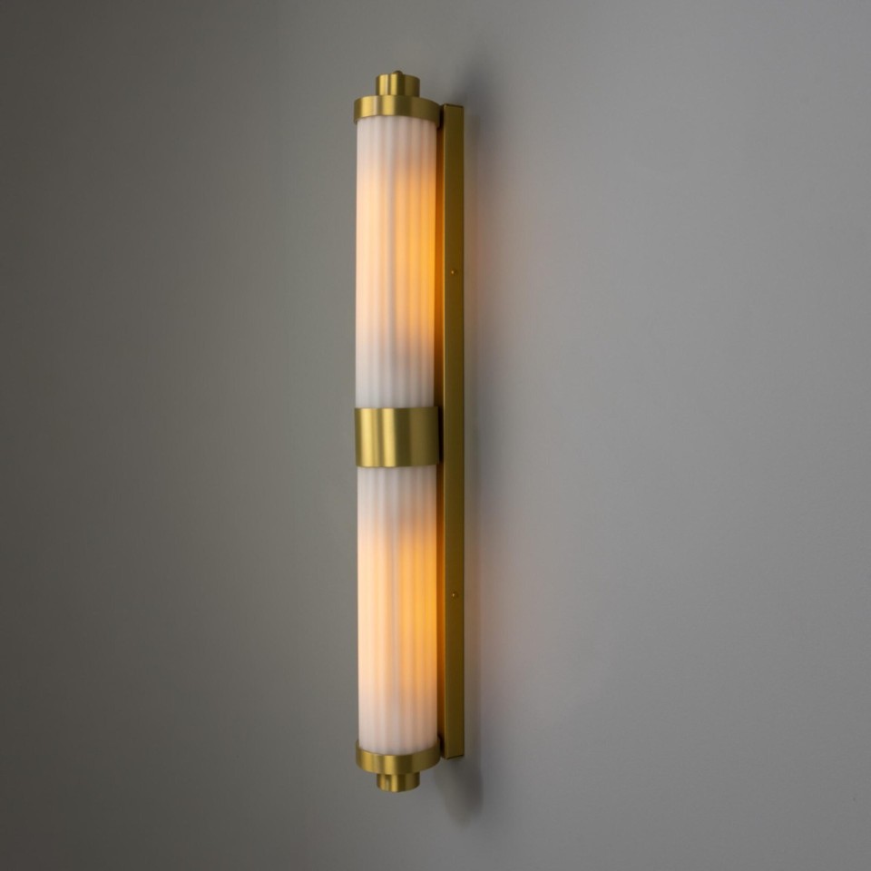 Louise double bathroom wall light brass/opal glass 88 cm IP44