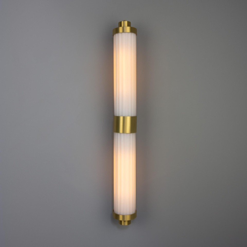 Louise double bathroom wall light brass/opal glass 88 cm IP44