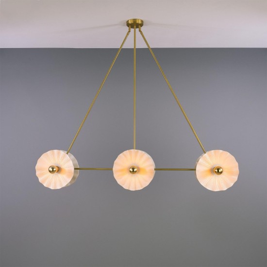 Eclipse Kapok 6-ljus ljuskrona i mässing/matt vit keramik 140 cm