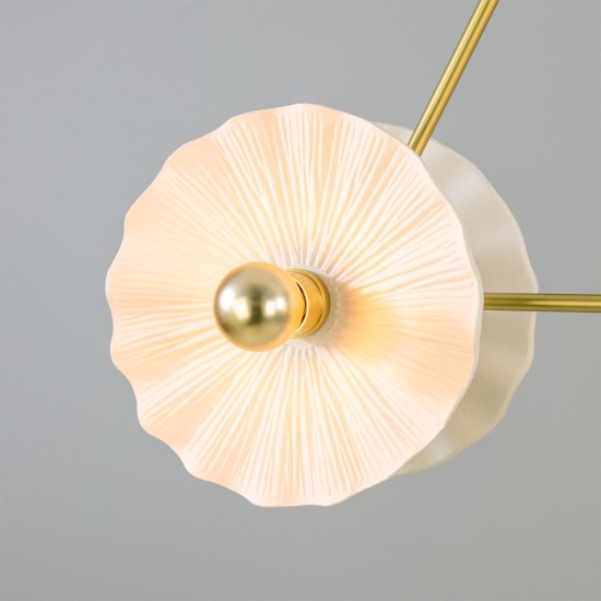 Eclipse Kapok 6-ljus ljuskrona i mässing/matt vit keramik 140 cm