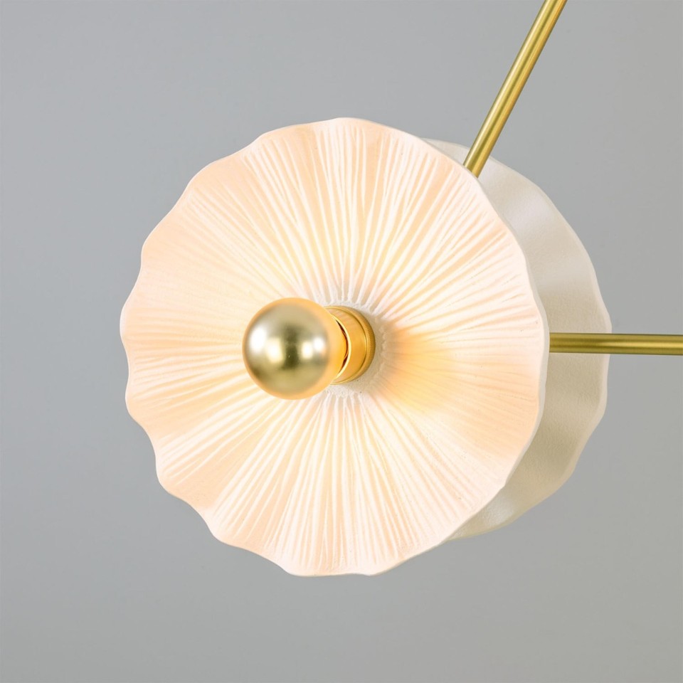 Eclipse Kapok 6-ljus ljuskrona i mässing/matt vit keramik 140 cm