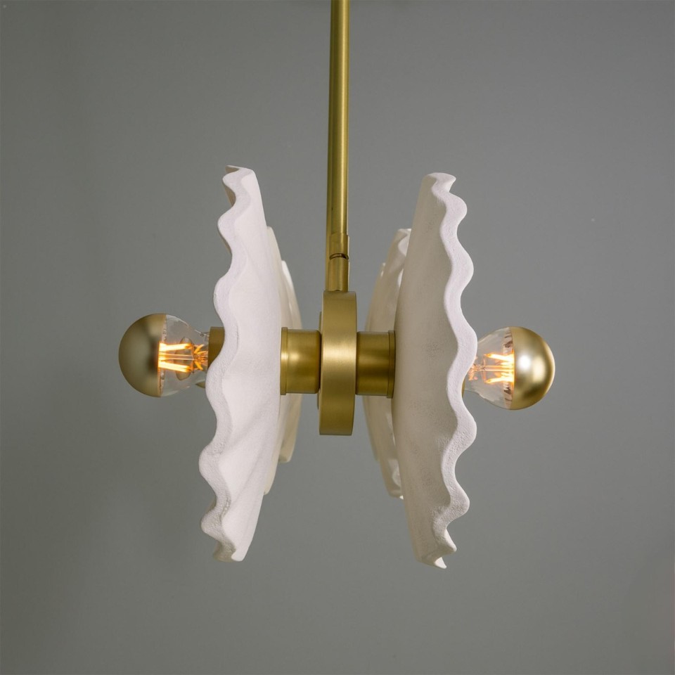 Eclipse Kapok 6-ljus ljuskrona i mässing/matt vit keramik 140 cm