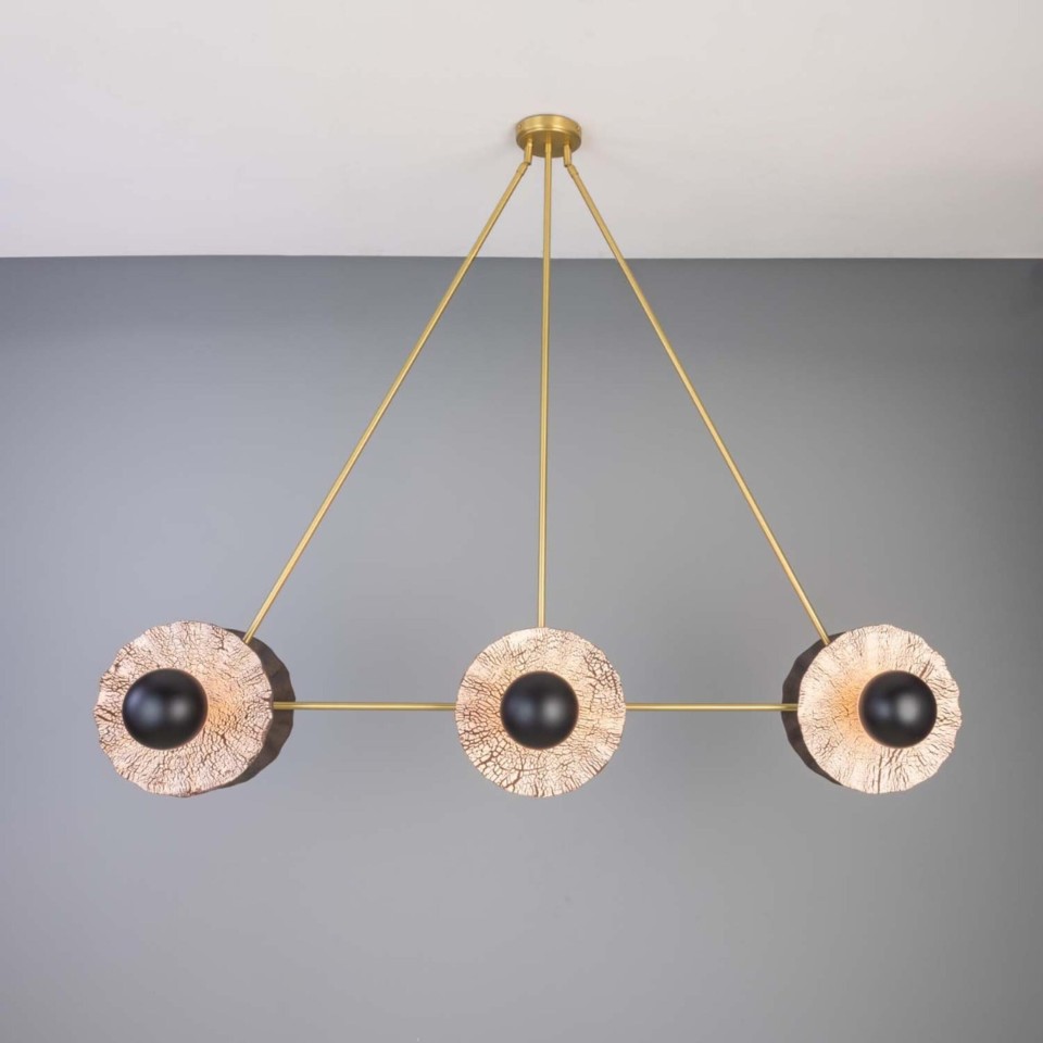 Eclipse Kapok 6-lampors ljuskrona i mässing/svart lera keramik 140 cm