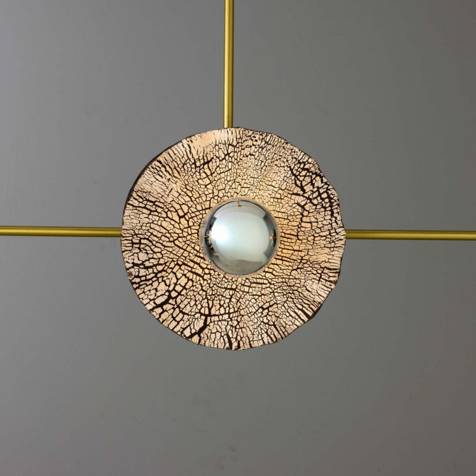 Eclipse Kapok 6-lampors ljuskrona i mässing/svart lera keramik 140 cm