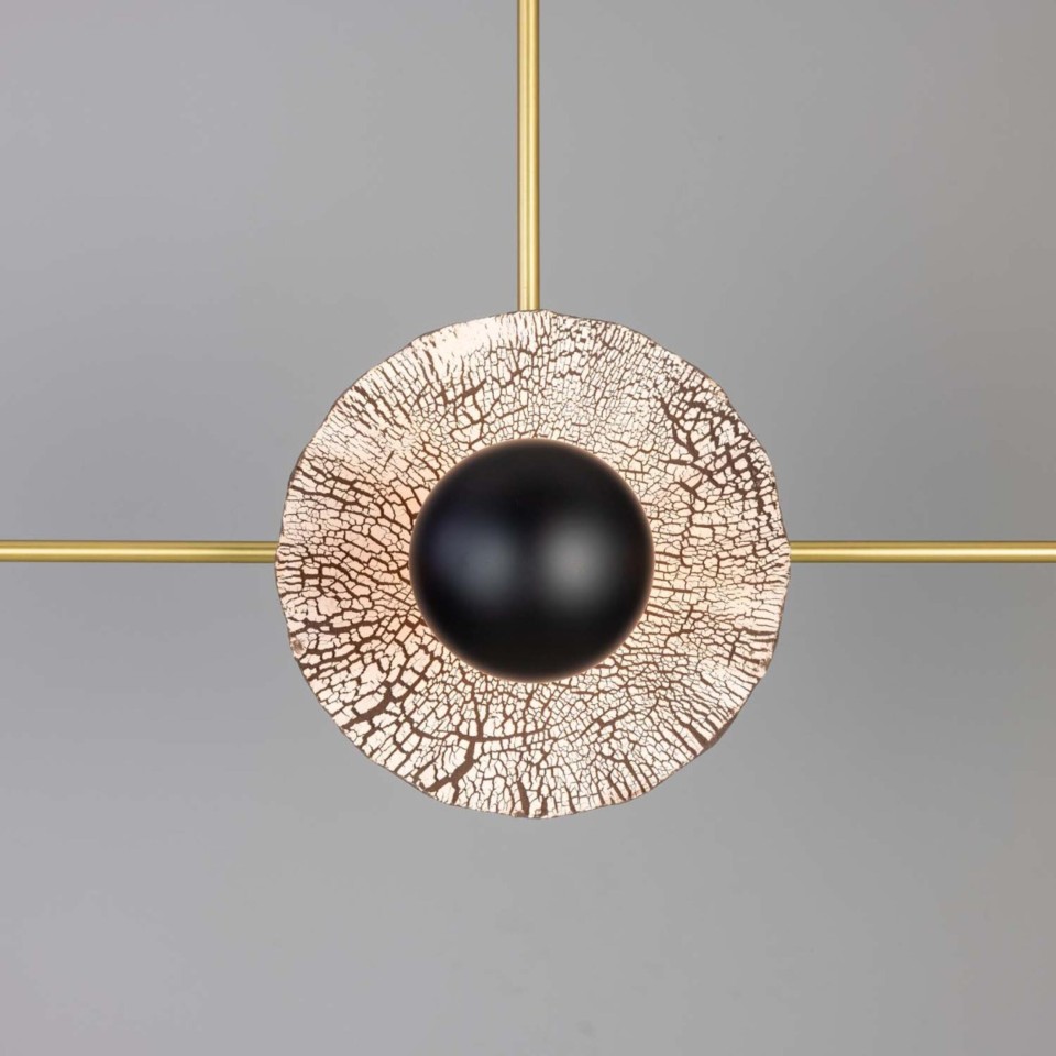 Eclipse Kapok 6-lampors ljuskrona i mässing/svart lera keramik 140 cm