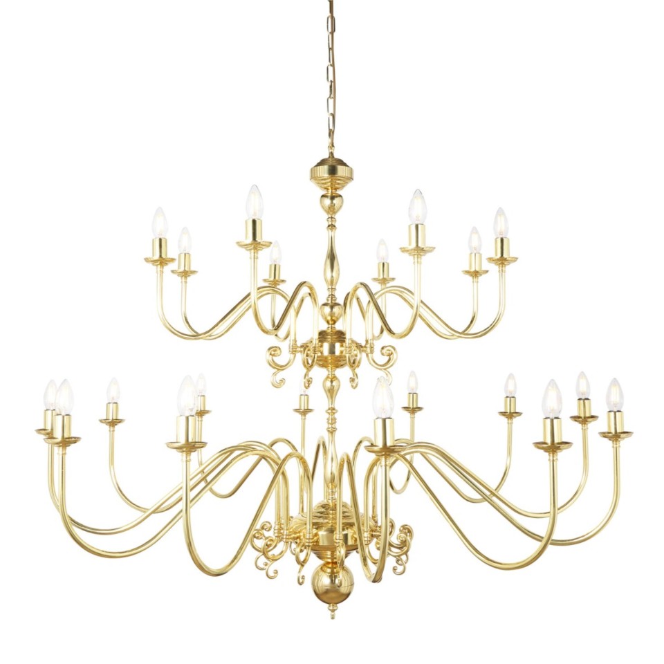 Flemish 20-lt chandelier brass 130 cm