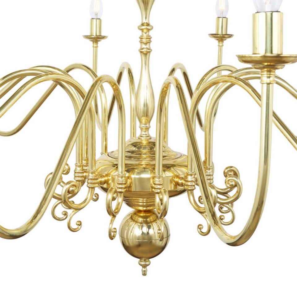 Flemish 20-lt chandelier brass 130 cm