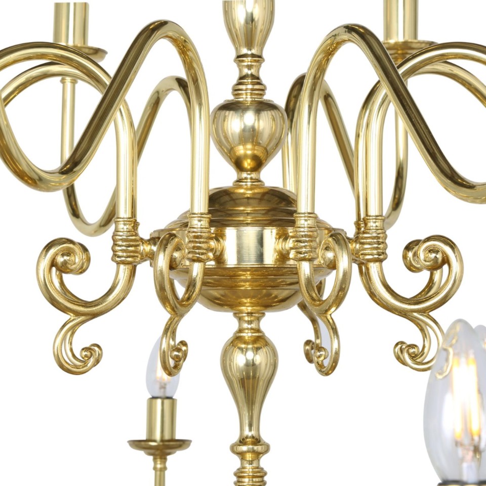 Flemish 20-lt chandelier brass 130 cm