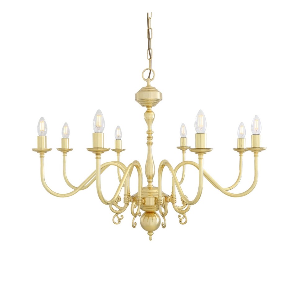 Flemish 8-lt chandelier brass 87 cm