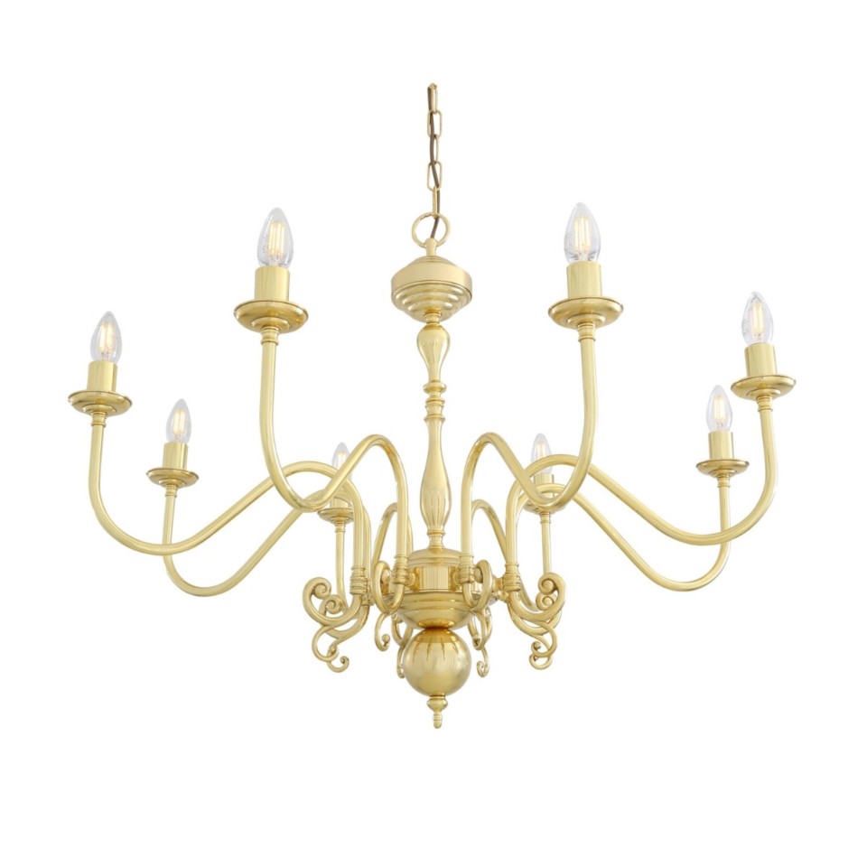 Flemish 8-lt chandelier brass 87 cm