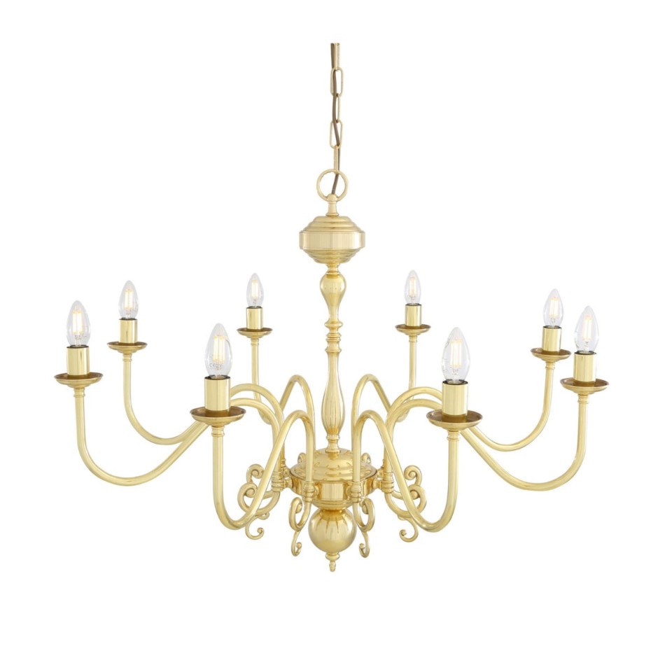 Flemish 8-lt chandelier brass 87 cm