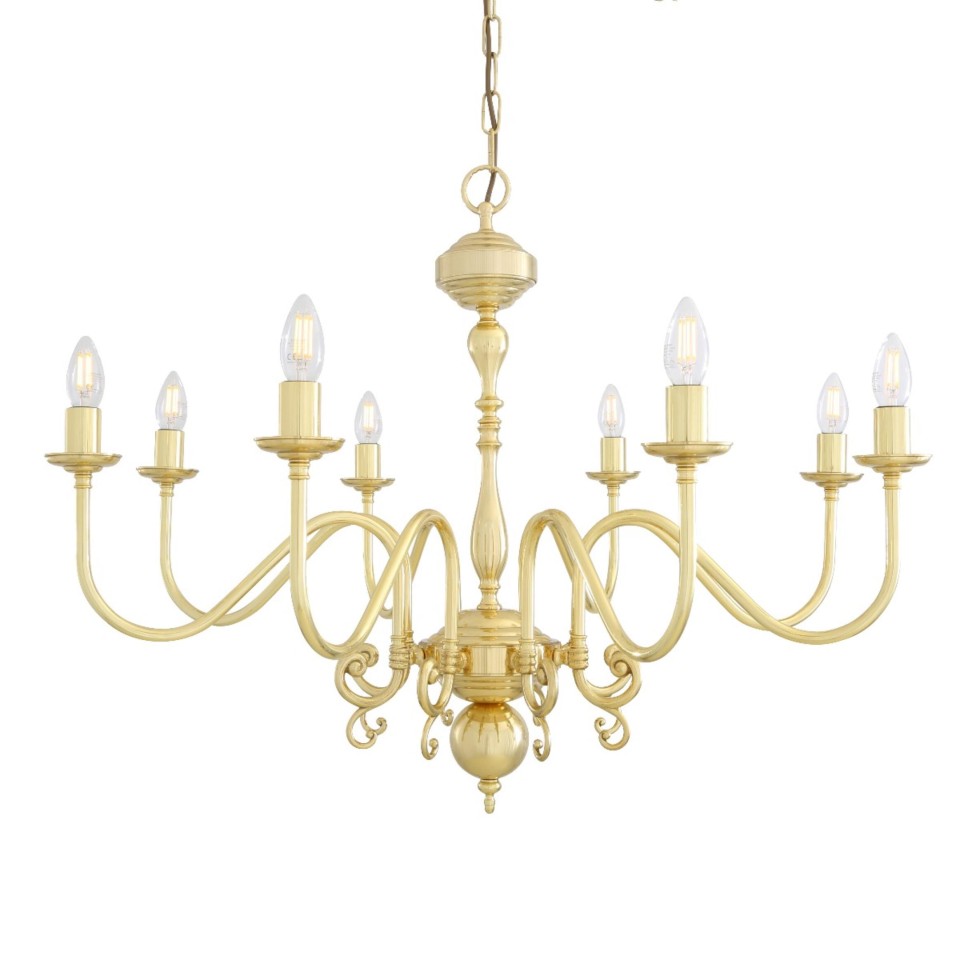Flemish 8-lt chandelier brass 87 cm