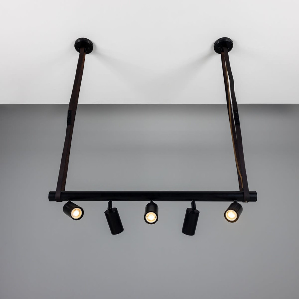 Holmes 5-Lt Linear Ceiling Light Brass/Matte Black 100 cm Mullan Lighting Holmes 5-Lt Linear Ceiling Light Brass/Matte Black 100 cm
