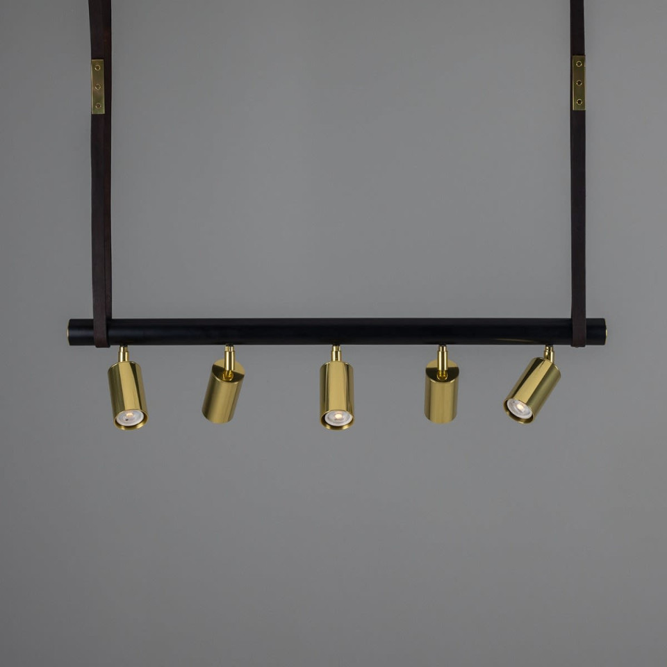 Holmes 5-Lt Linear Ceiling Light Brass/Matte Black 100 cm Mullan Lighting Holmes 5-Lt Linear Ceiling Light Brass/Matte Black 100 cm