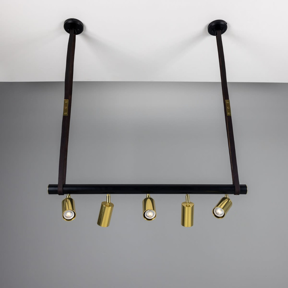 Holmes 5-Lt Linear Ceiling Light Brass/Matte Black 100 cm Mullan Lighting Holmes 5-Lt Linear Ceiling Light Brass/Matte Black 100 cm