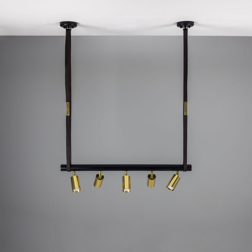 Holmes 5-Lt Linear Ceiling Light Brass/Matte Black 100 cm Mullan Lighting Holmes 5-Lt Linear Ceiling Light Brass/Matte Black 100 cm