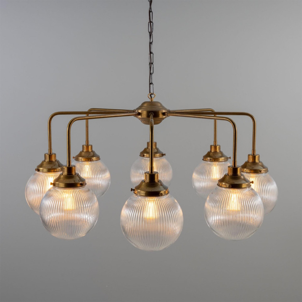 Genua 8-ljus ljuskrona mässing/prismatiskt glas 109 cm