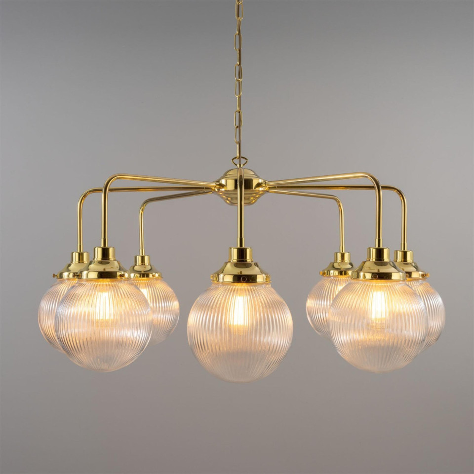 Genua 8-ljus ljuskrona mässing/prismatiskt glas 109 cm