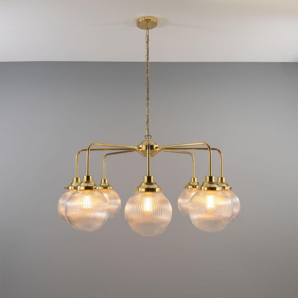 Genua 8-ljus ljuskrona mässing/prismatiskt glas 109 cm
