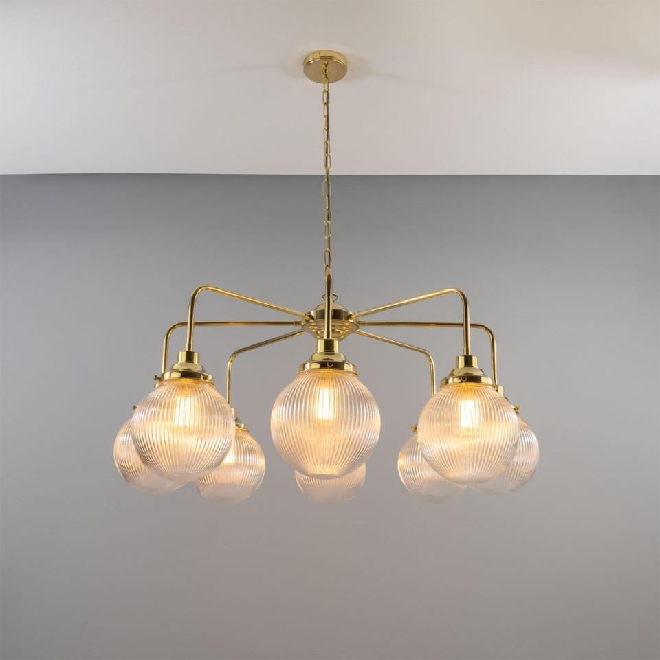 Genua 8-ljus ljuskrona mässing/prismatiskt glas 109 cm