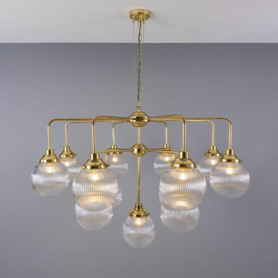 Genua 13-ljus ljuskrona mässing/prismatiskt glas 124 cm Genua 13-ljus ljuskrona mässing/prismatiskt glas 124 cm