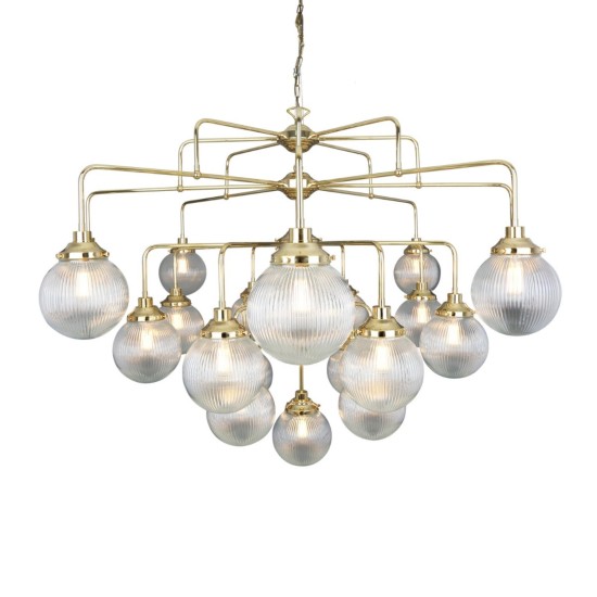 Genua 21-ljus ljuskrona i mässing/prismatiskt glas 158 cm