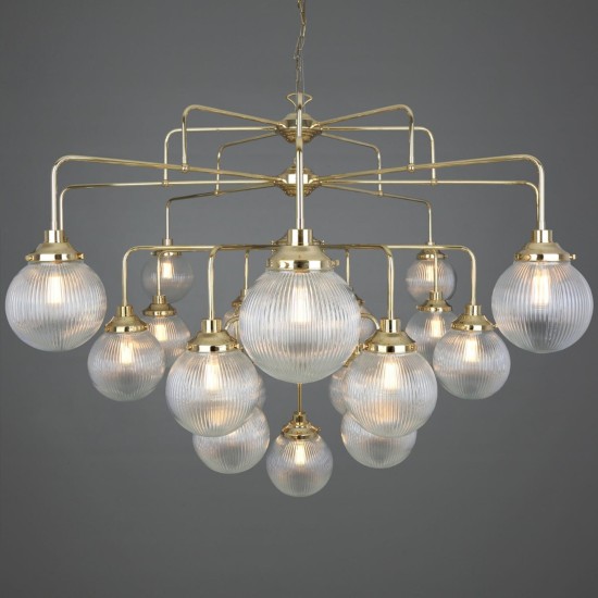 Genua 21-ljus ljuskrona i mässing/prismatiskt glas 158 cm