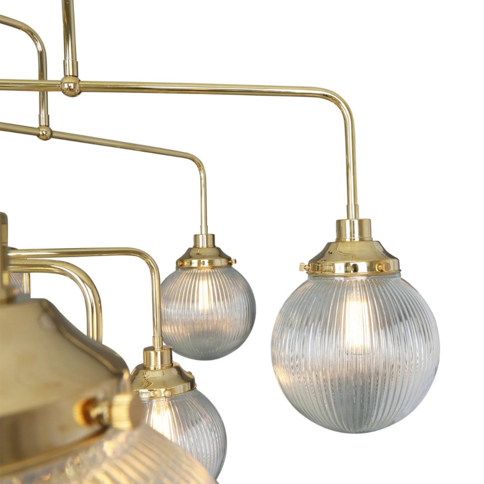 Genoa 21-lt chandelier brass/prismatic glass 158 cm