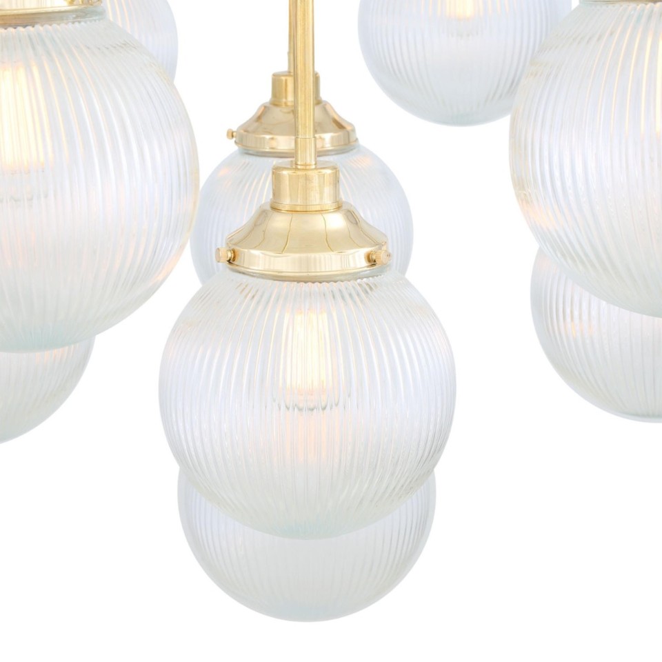 Genoa 21-lt chandelier brass/prismatic glass 158 cm
