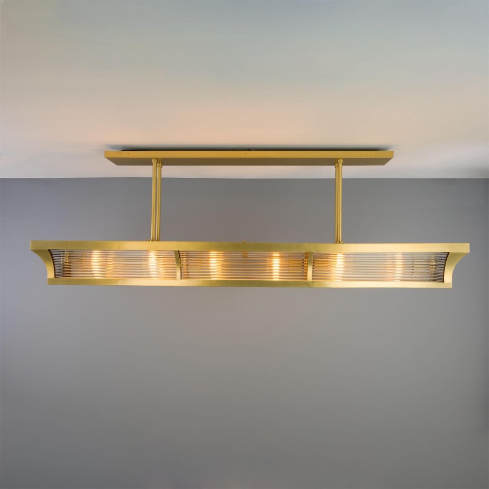 Lestrade linjär ljuskrona i mässing/glas 192 cm