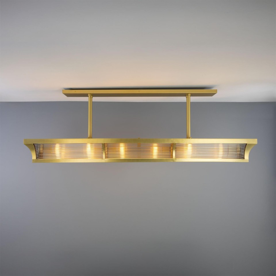 Lestrade linjär ljuskrona i mässing/glas 192 cm