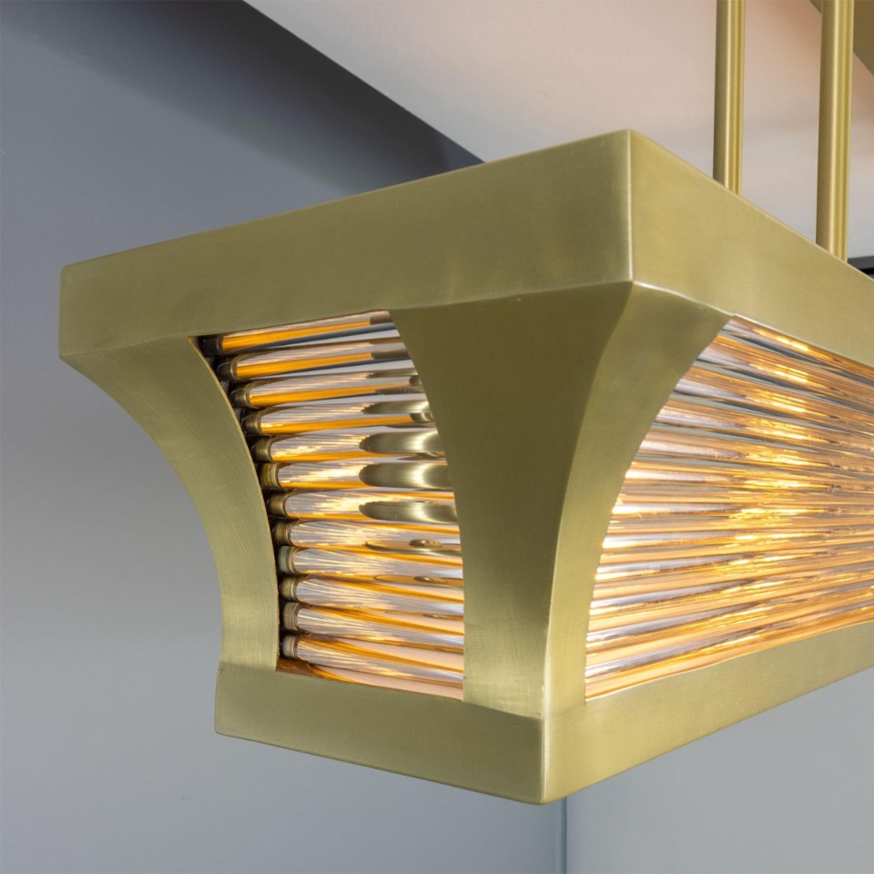 Lestrade linjär ljuskrona i mässing/glas 192 cm