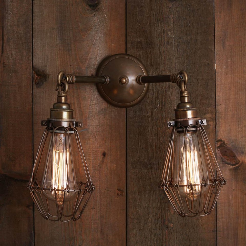Rigo double cage wall light brass 33 cm