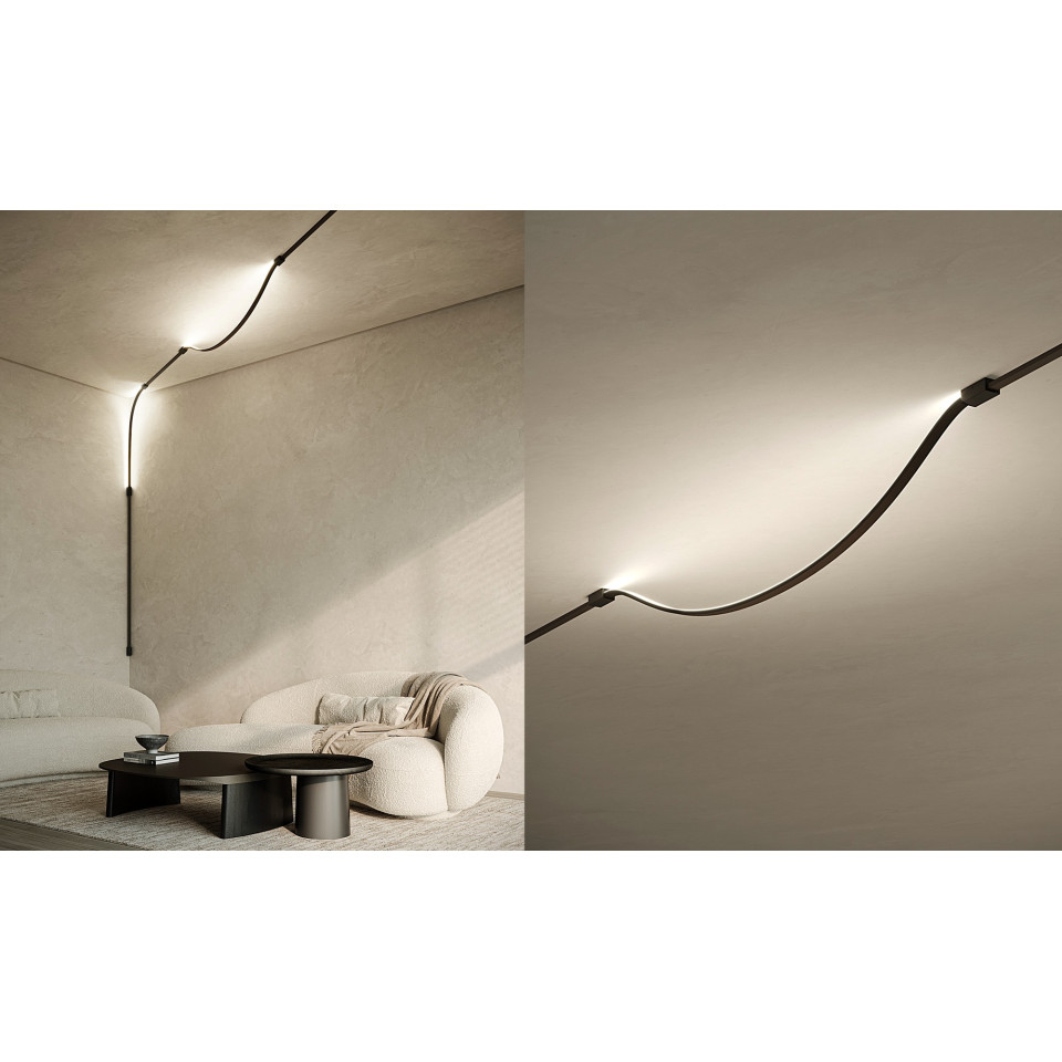 Bow tak/vägglampa mattsvart/trä 300 cm