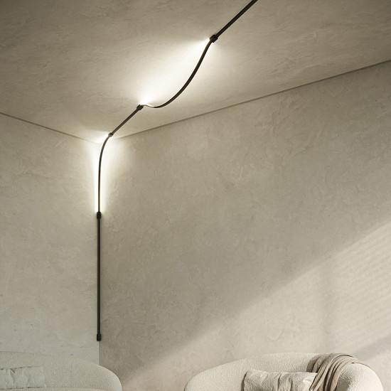 Bow tak/vägglampa mattsvart/trä 300 cm