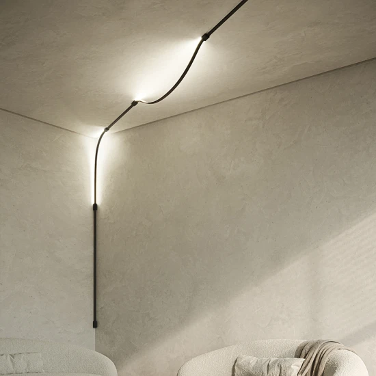 Bow ceiling/wall light matte black/wood 300 cm
